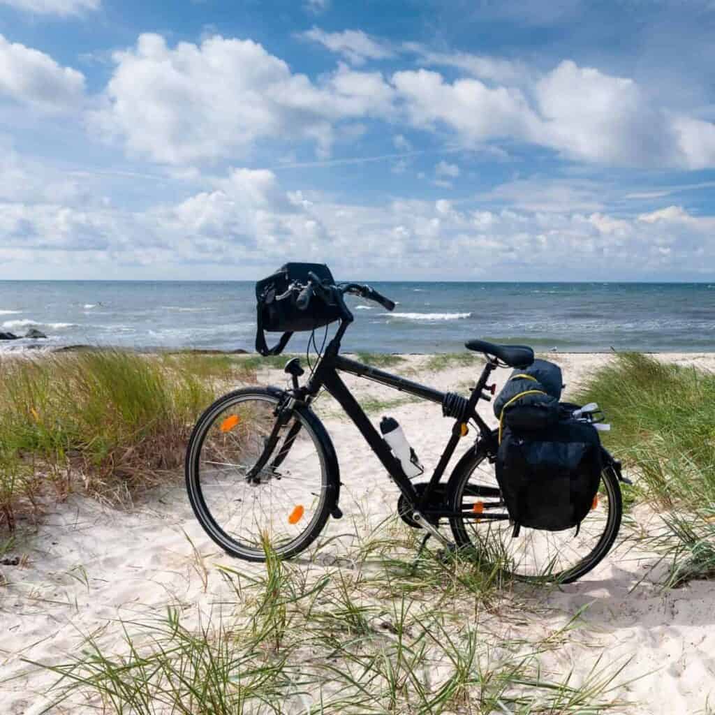 bike on grassy beach area