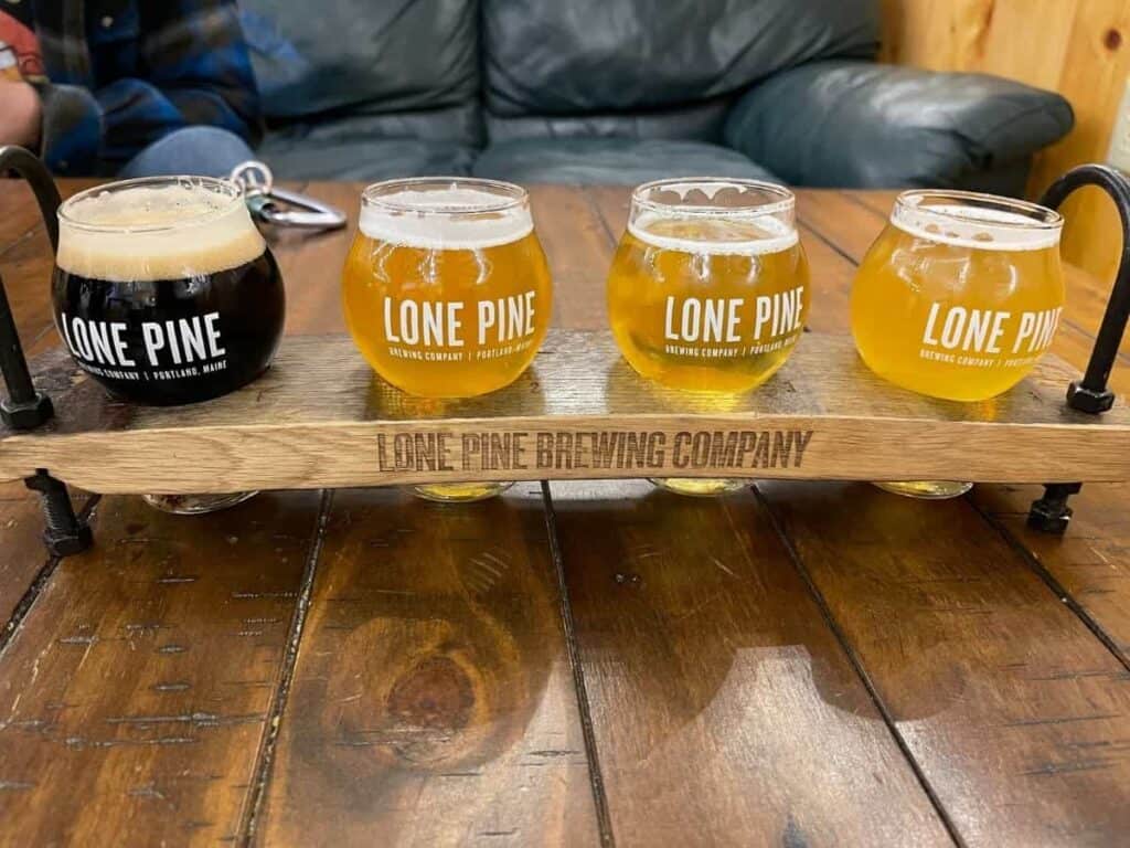 sampling at lone pine brewing in portland maine.