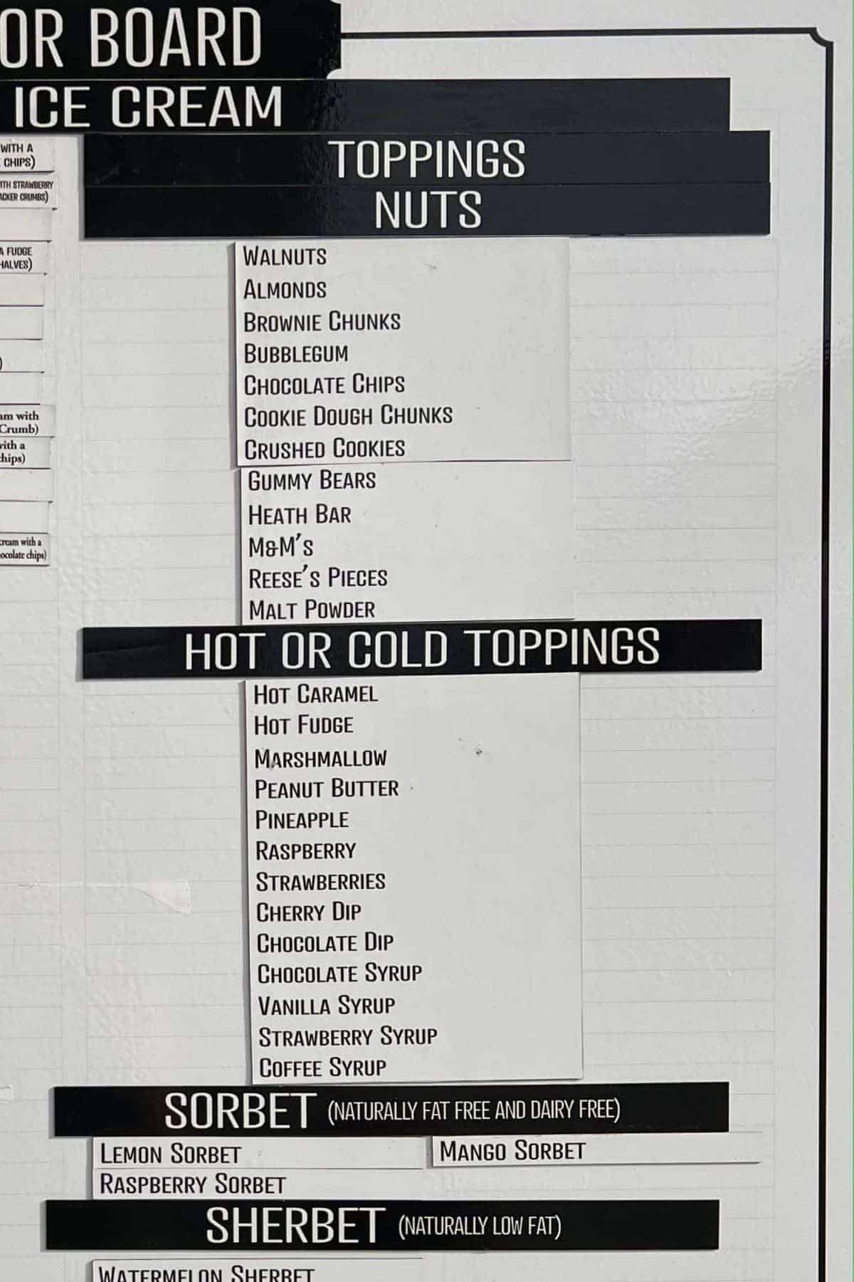 full list of toppings at salem valley farms.