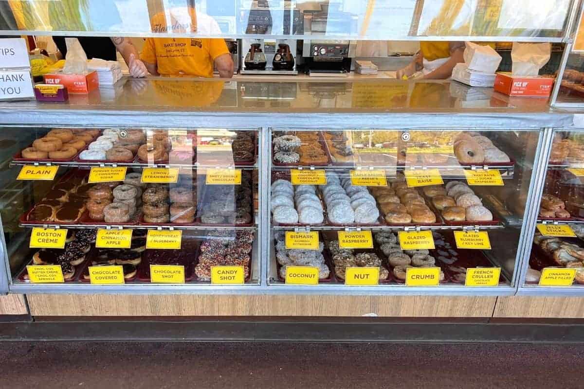 flanders donuts in display case.