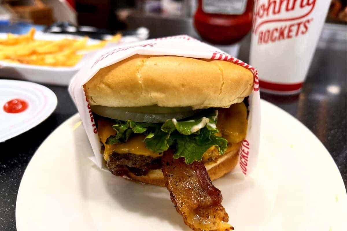 burger with bacon at johnny rockets.