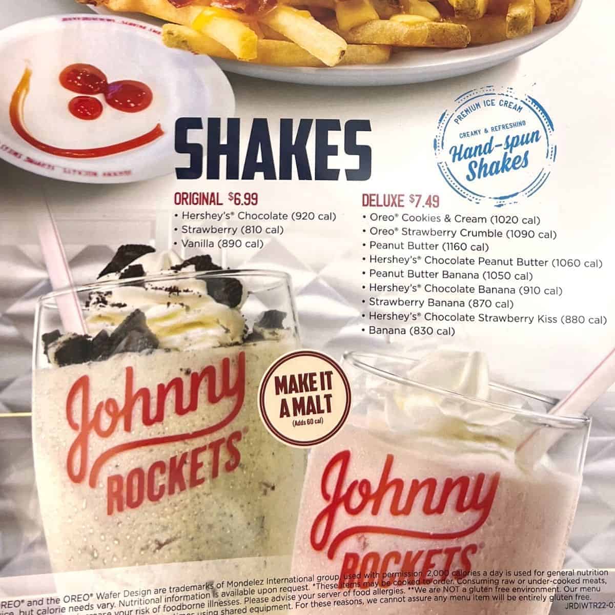 johnny rockets milkshake menu.