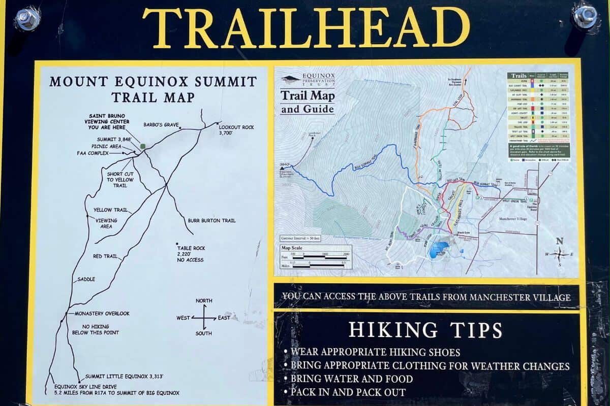 trailhead map at mount equinox summit.