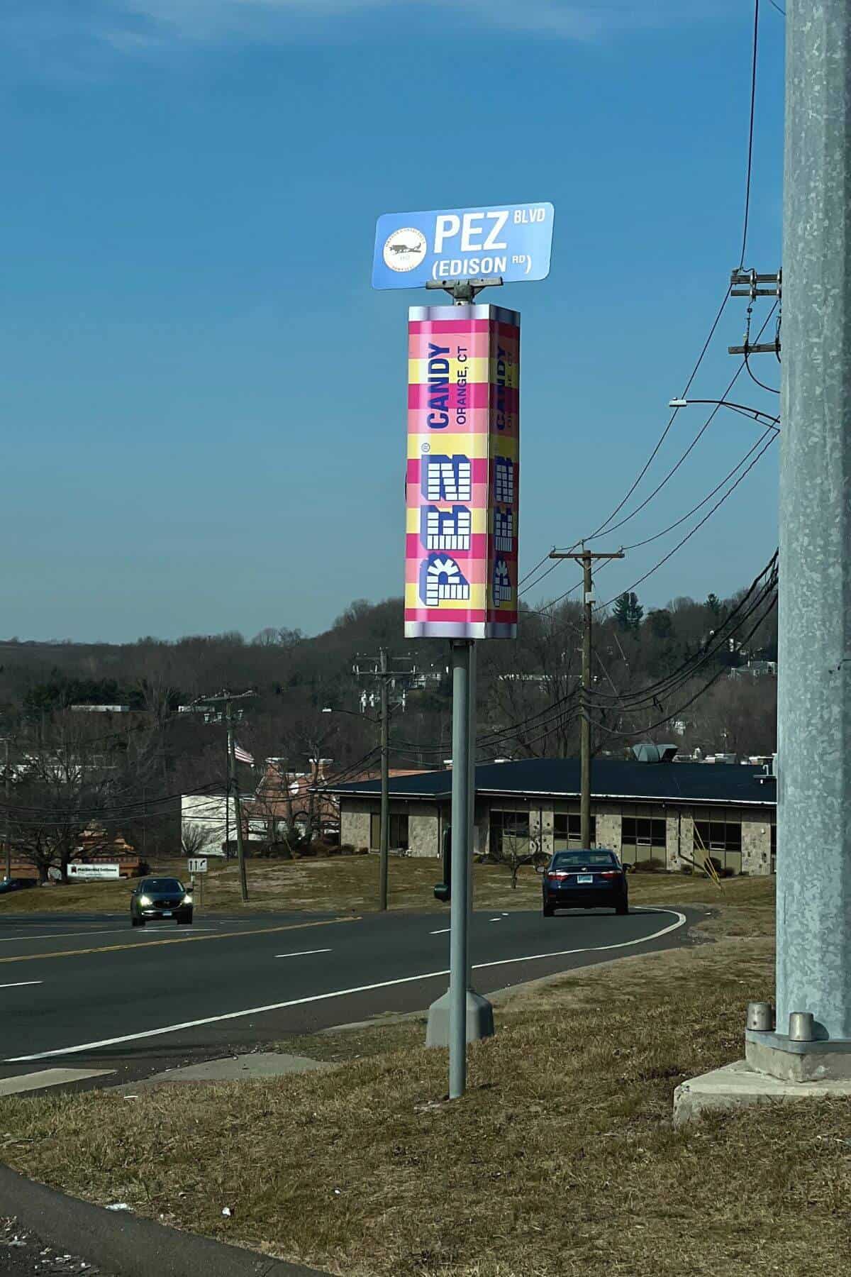 PEZ candy street sign.