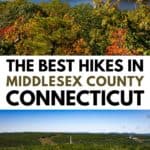 Scenic views of lakes, forests, and rolling hills in Middlesex County, Connecticut, showcasing top hiking locations under a clear blue sky.